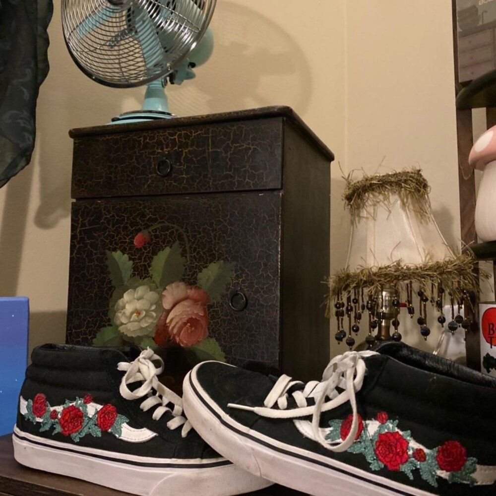 Vans Suede and Canvas High Top Sneakers with Embroidered Roses